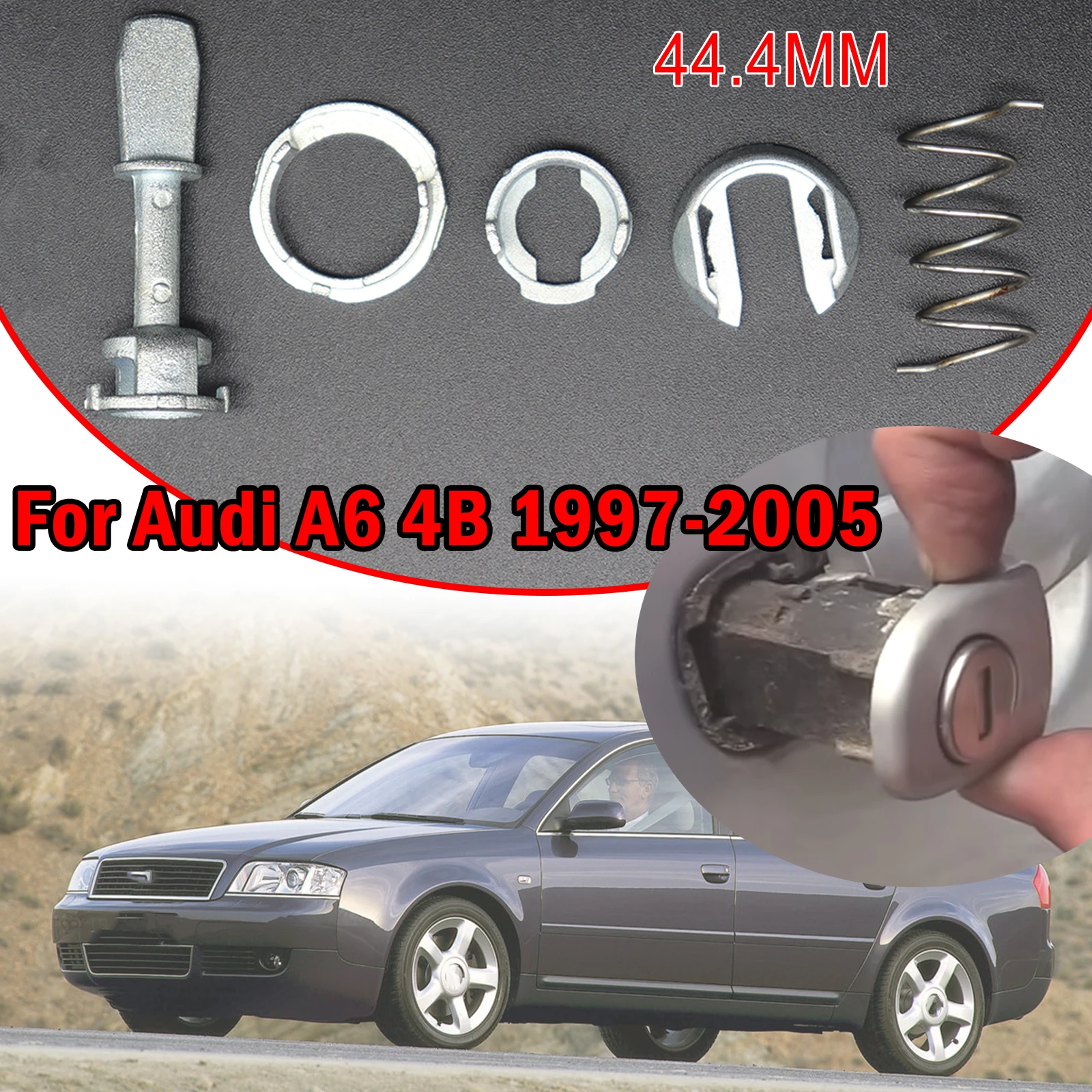 

5pcs/set Front Door Handle Lock Cylinder Barrel Paddle Repair Kit 44.4MM Tool Kit Replacement For Audi A6 4B 1997 1998 - 2005