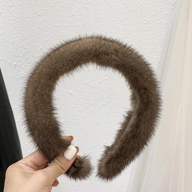 Female Real Mink fur headband Women Hair Genuin Fur Accessories Padded Winter Hair Hoop