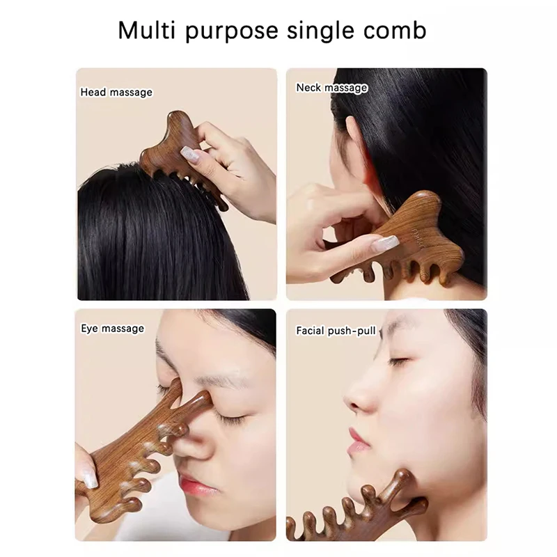 1Pc Multifunctional Meridian Massage Comb Handleless Wooden Point Acupuncture Head Comb Wide-Tooth Sandalwood Comb Massage Head