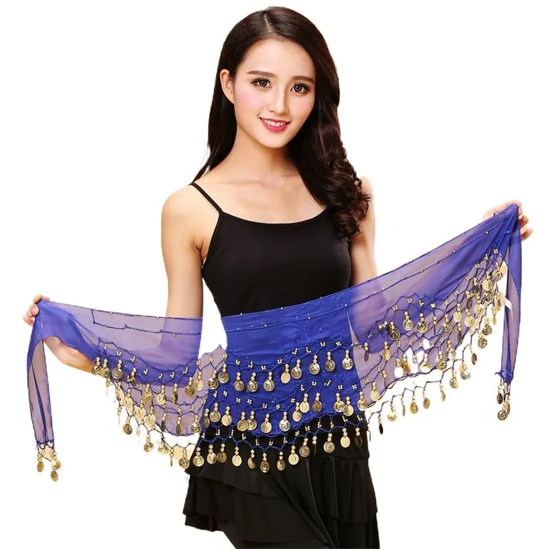 

Women Belly Dance Hip Scarf Accessories 128pcs Gold color coin bellydance Coins Waist Chain Ladies Dance Sequin Waist Chain