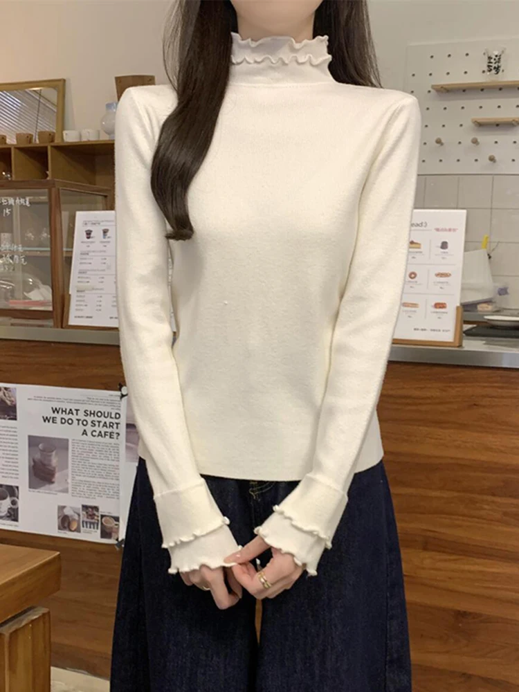 

Женский вязаный свитер с высоким воротником для похудения, весенняя мода 2026, новая базовая одежда для омоложения, универсальный...