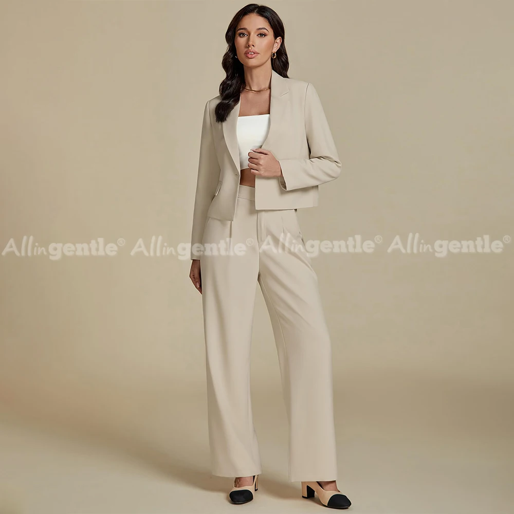Suits for Women 2 Piece Sets Business Casual Outfits Dressy Cropped Blazer Wide Leg Pantsuit