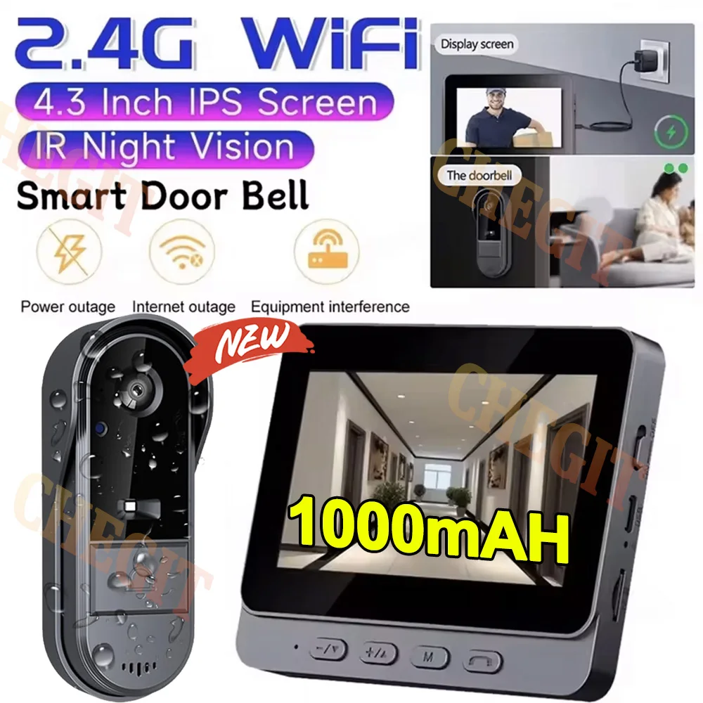 

Беспроводная видеокамера дверного звонка, комплект умной безопасности с ночным видением, 2,4G, Wi-Fi, HD, обнаружение движения, облачное хранилище