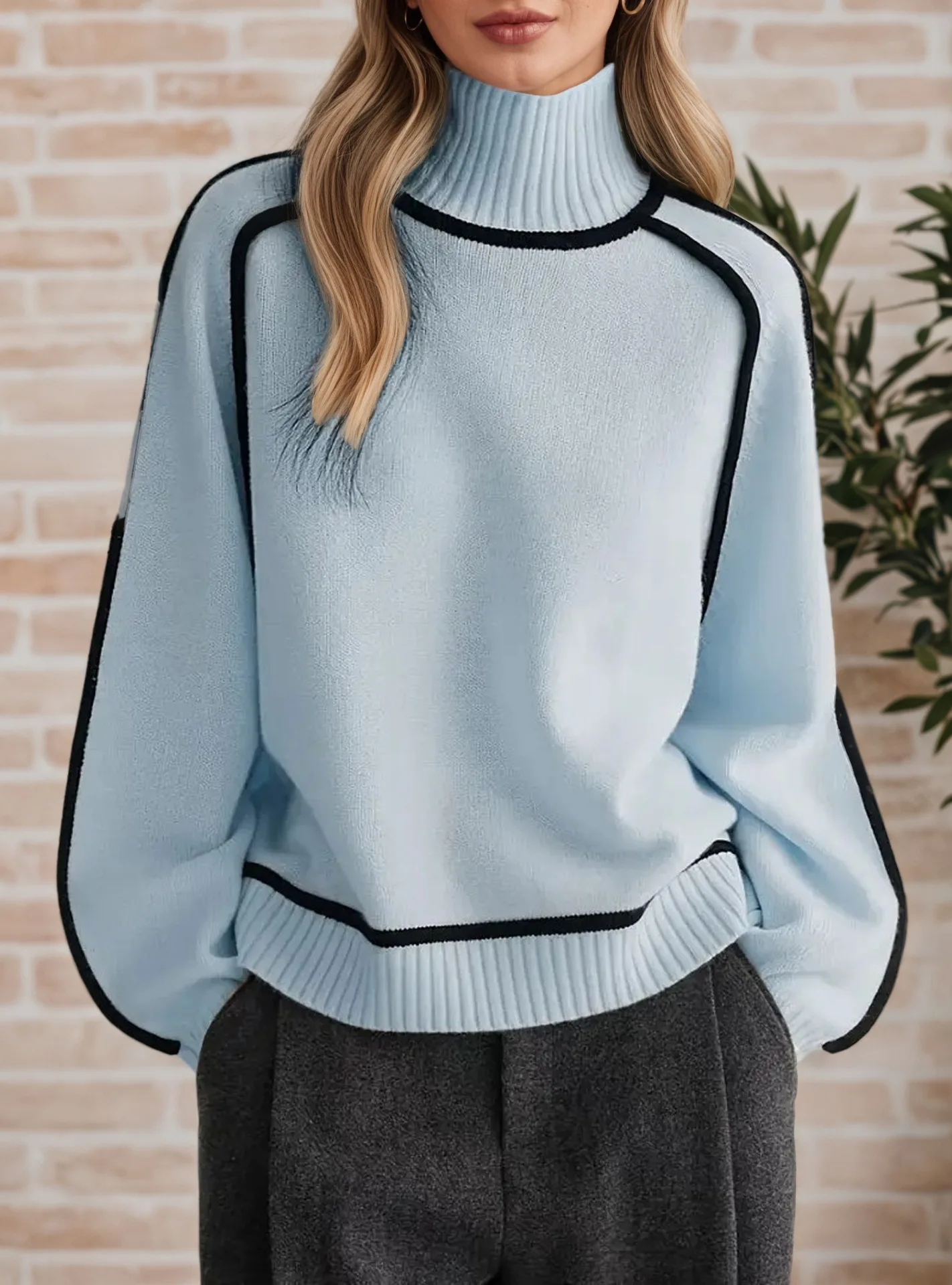 

Autumn Winter Women Turtleneck Sweaters 2025 Casual Striped Long Sleeved Knitted Pullovers Regular Jumpers Streetwear Pullovers