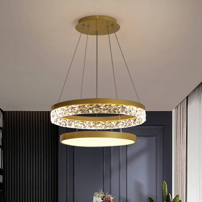 

Modern Black Crystal Pendant Light Nordic Style Chandelier Living Room Restaurant Golden Dimmable Remote Lamp Home Decoration