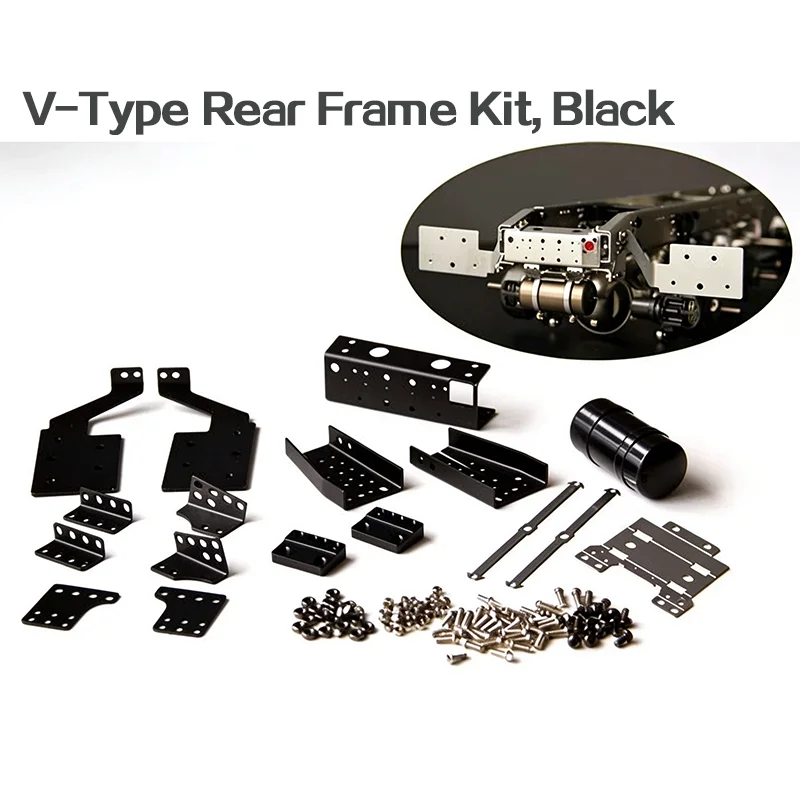 Metal Simulation V Style Rear Chassis, Rear Chassis + Air Tank + Mudguard Bracket for Tamiya 1/14 RC Truck for SCANIA for Volvo