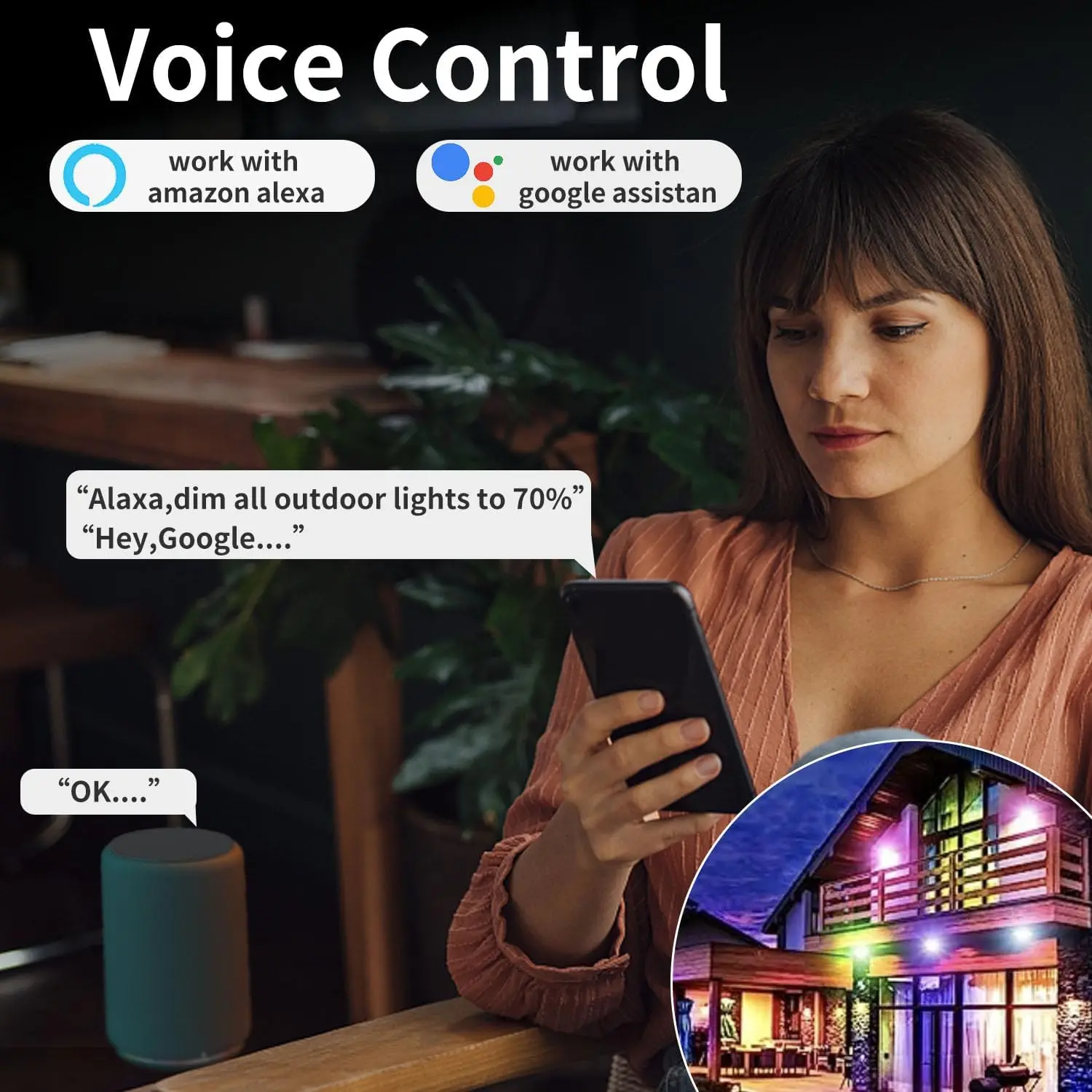Tuya Smart Life APP controlado 85-265V RGB + CCT IP65 alumínio para cima e para baixo luz regulável externa, funciona com Alexa Google
