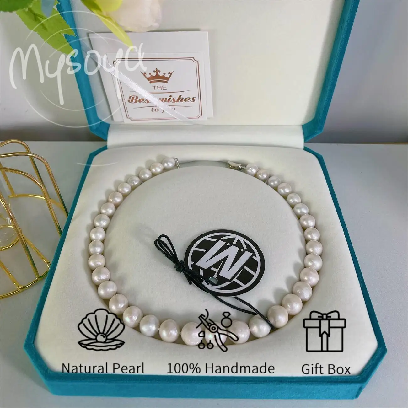 

MYSOYA 10-11 мм натуральный белый пресноводный круглый жемчуг ожерелье для женщин и мужчин с роскошной подарочной коробкой свадьба, день рождения, ювелирные изделия, подарок