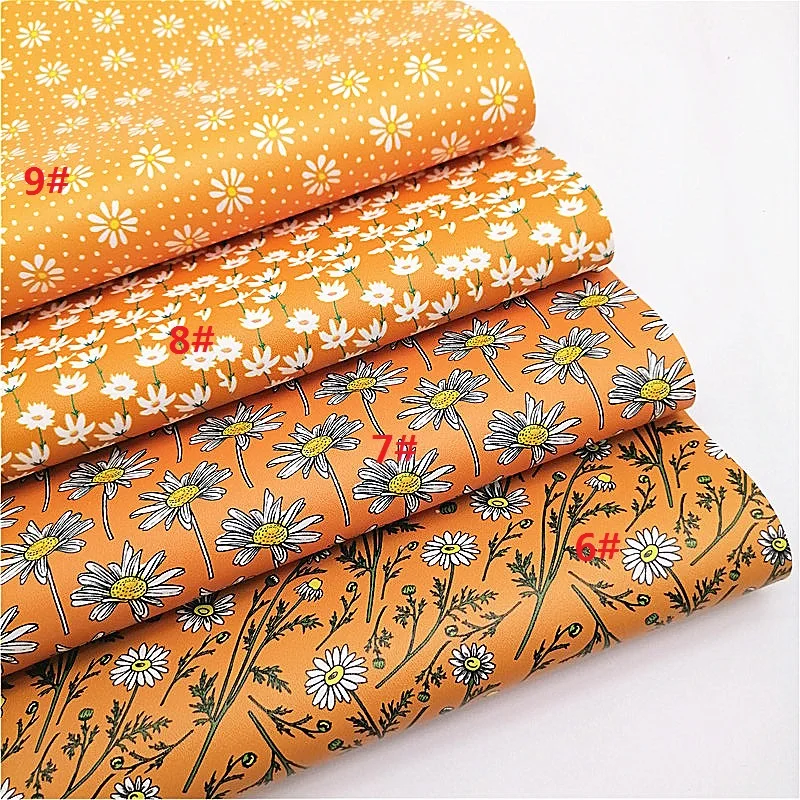 Autumn Daisy Flowers Pumpkins Synthetic Leather Fabric Sheets Faux Leather For Bags Shoes Bows DIY Craft Sheets Mini Rolls W192