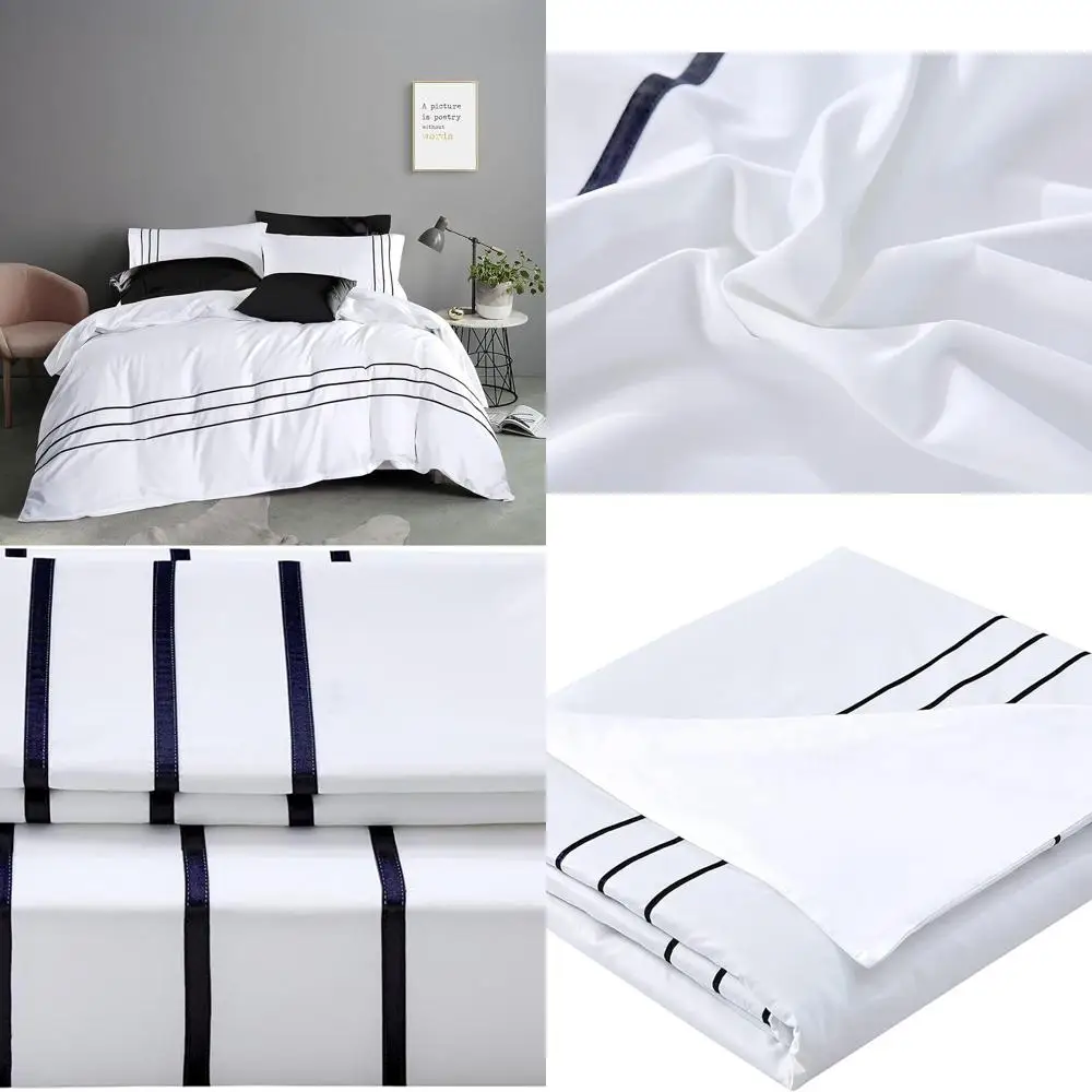 

Комплект пододеяльников в полоску из 100% хлопка размера Queen с застежкой-молнией, белый и черный
