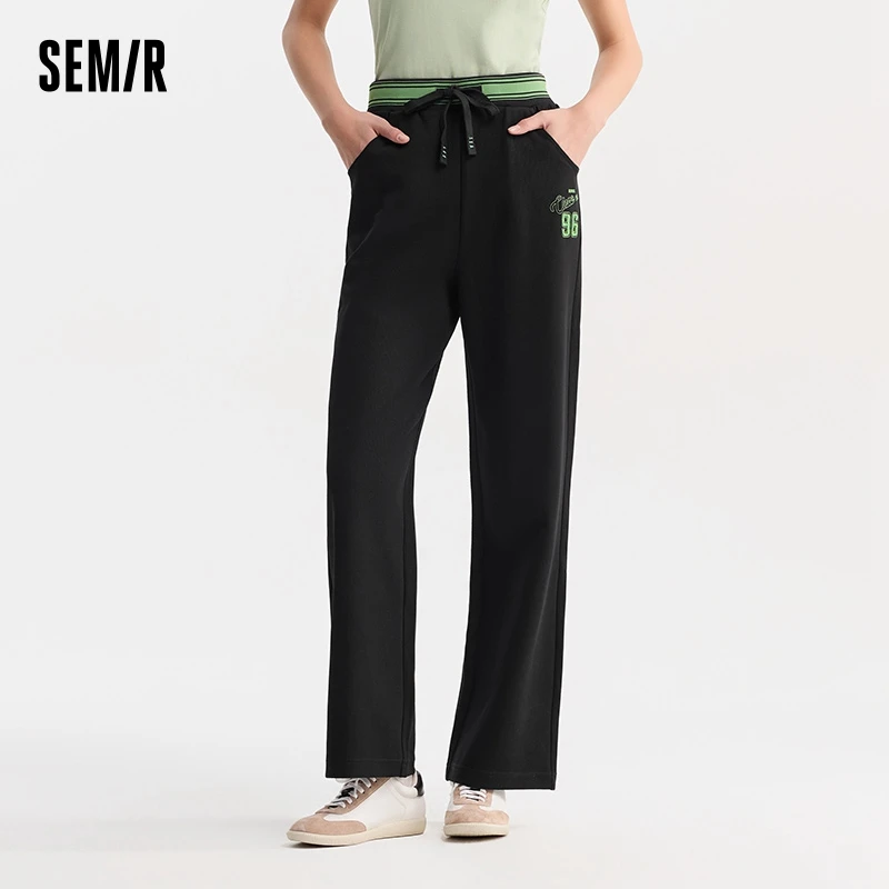 Semir Casual Pants Women Embroidery Clash Of Colours Textured Trousers Fashion Personality Summer Girls Skinny Textured Wide Leg