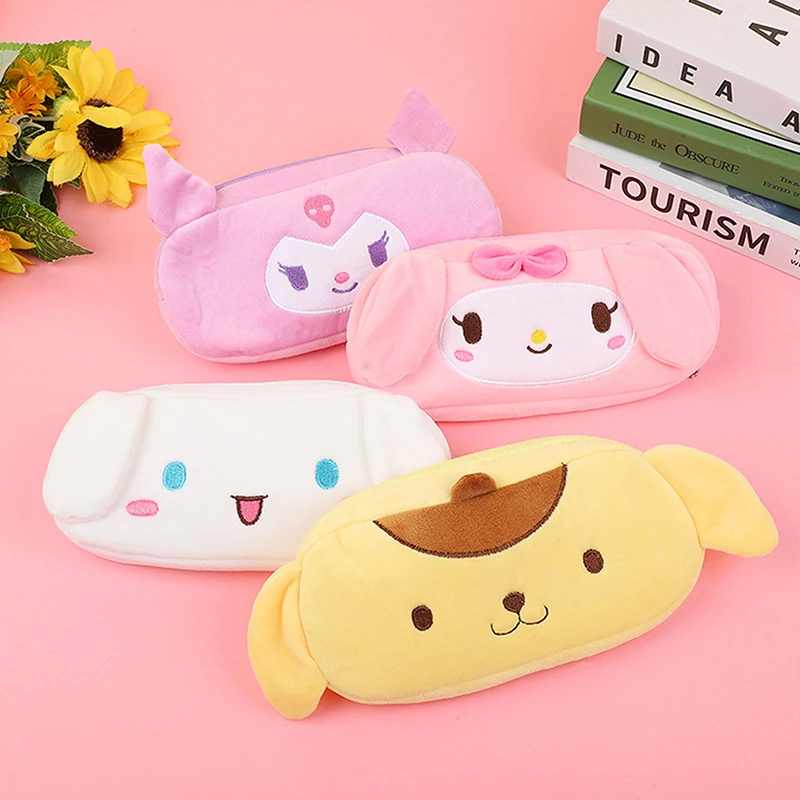 Sanrio Kawaii Kuromi Mymelody Cinnamon Pencil Case Cute Plush Bag Anime Toy Cosmetic Bag Girl Kids Stationery Birthday Gift