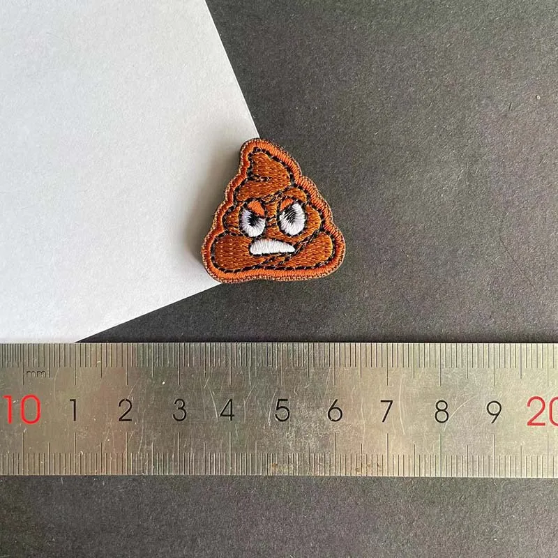 2.5*2.5CM/Angry Poop Small Clothes Stickers,Fabric Applique Badges Embroidery Hook And loop Patches Funny For Clothing,Backpack