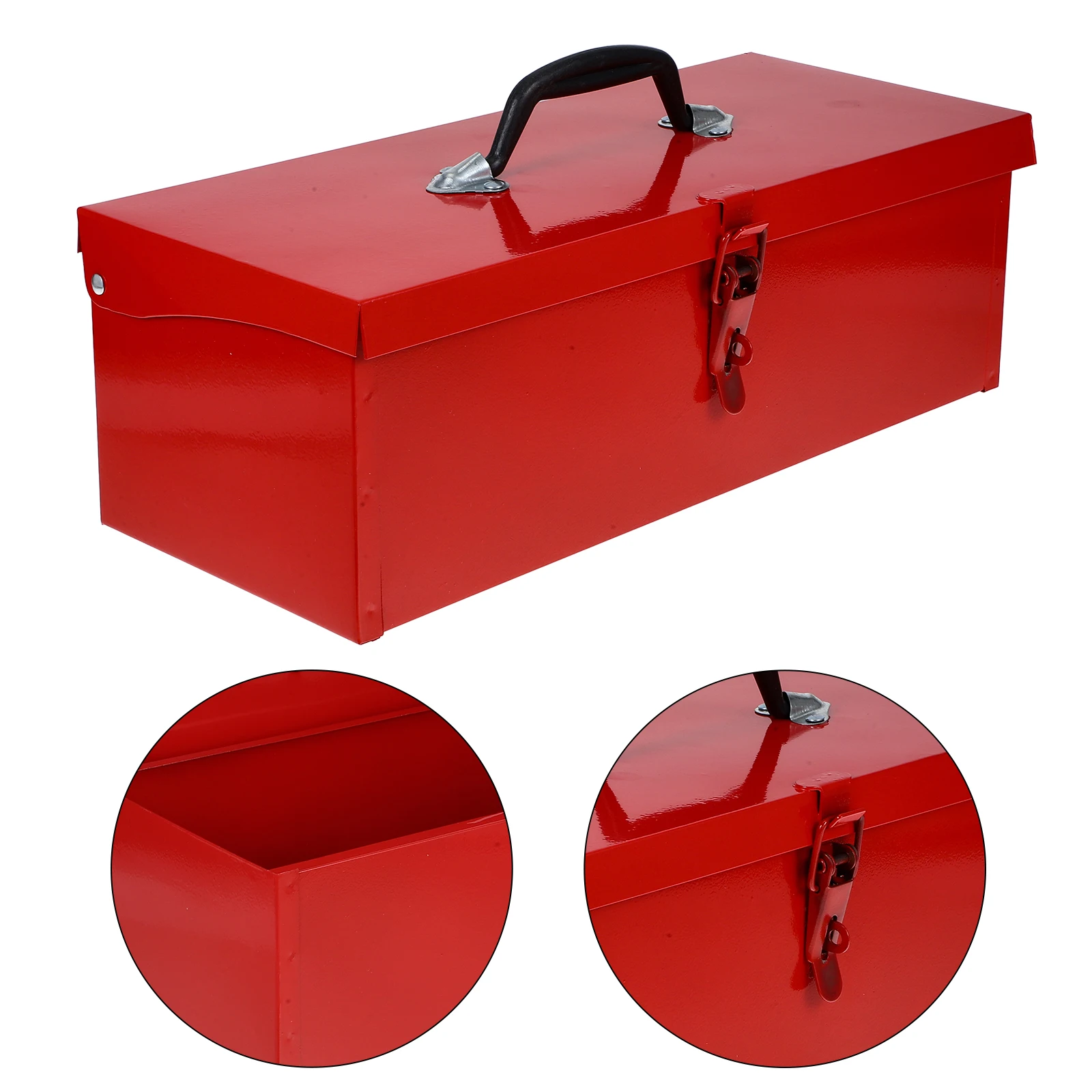 1pc Red Metal Toolbox Portable Storage Case Durable Iron Tool Box Organizer Large Capacity Waterproof