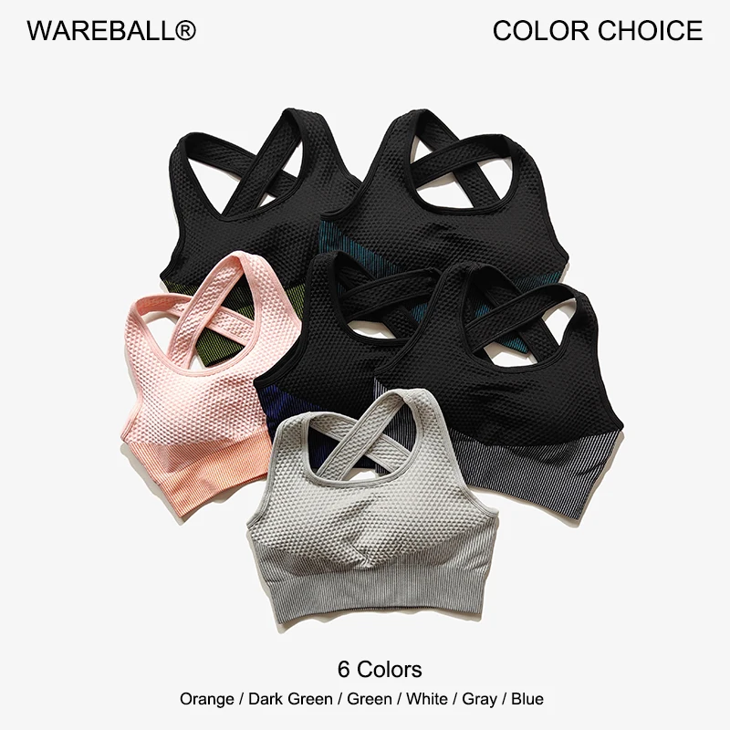 WAREBALL 6 Colors Yoga Sport Bra Sexy Back Padded Cross Straps Top Shockproof Breathable Fitness Running Gym Vest Sports Top