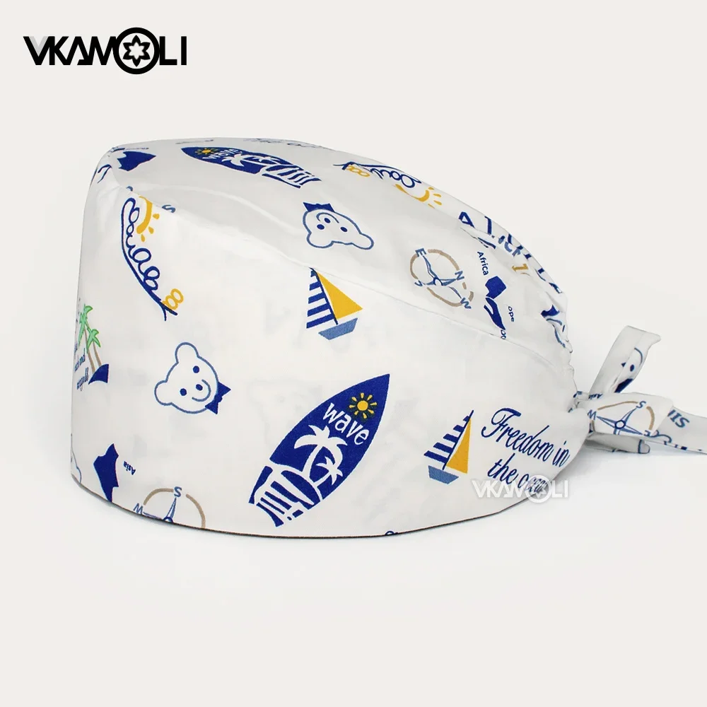 Pet Cartoon Printed Beauty salon lab caps unisex Cute cotton adjustable sweat-absorbent Elastic hat Medical scrubs cap