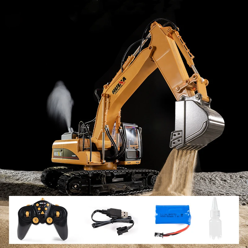 Huina R/C Truck 650 Alloy Engineering Remote Controlled Car Smoking Rc Truck Excavator Bulldozer Loading Car Toys Gift For Boys