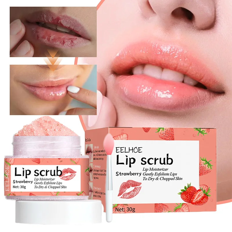 Strawberry Lips Scrub Exfoliator Dead Skin Lightening Fade Lip Lines Anti Dryness Moisturizing Makeup Lip Care Products