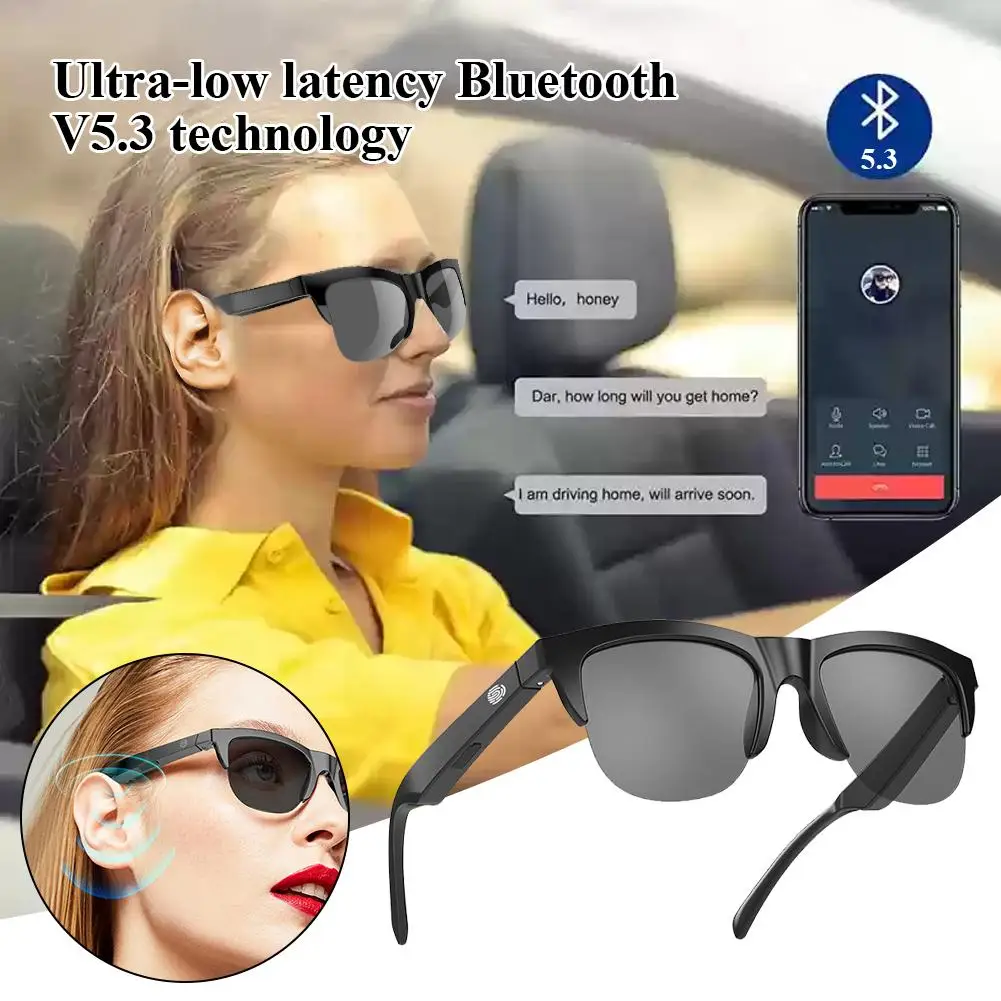 Smart Bluetooth Glasses Conduction Black Technology Outdoor Playback Sunglasses Sports Control Personalized Music L8R2