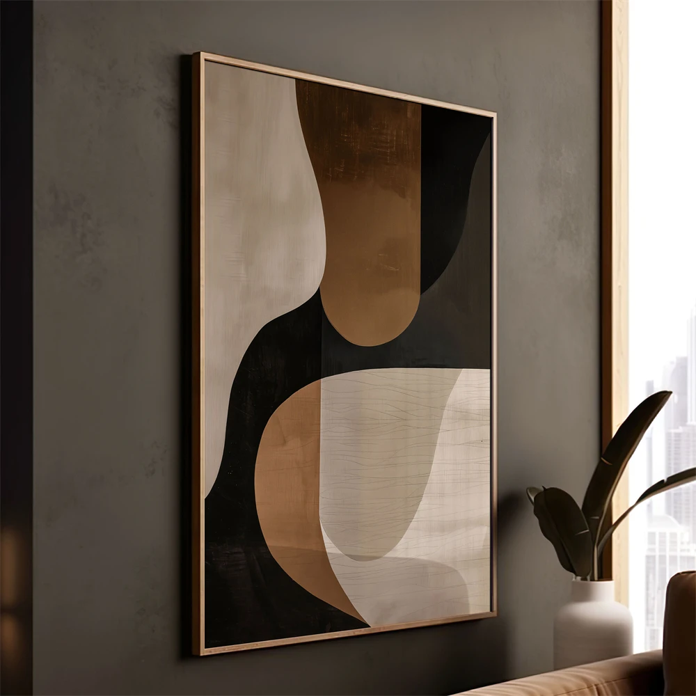 Abstract Earth Tone Shapes Art Print Rustic Industrial Decor Tall Abstract Figure Rust Red Geometric Wall Art Canvas Painting