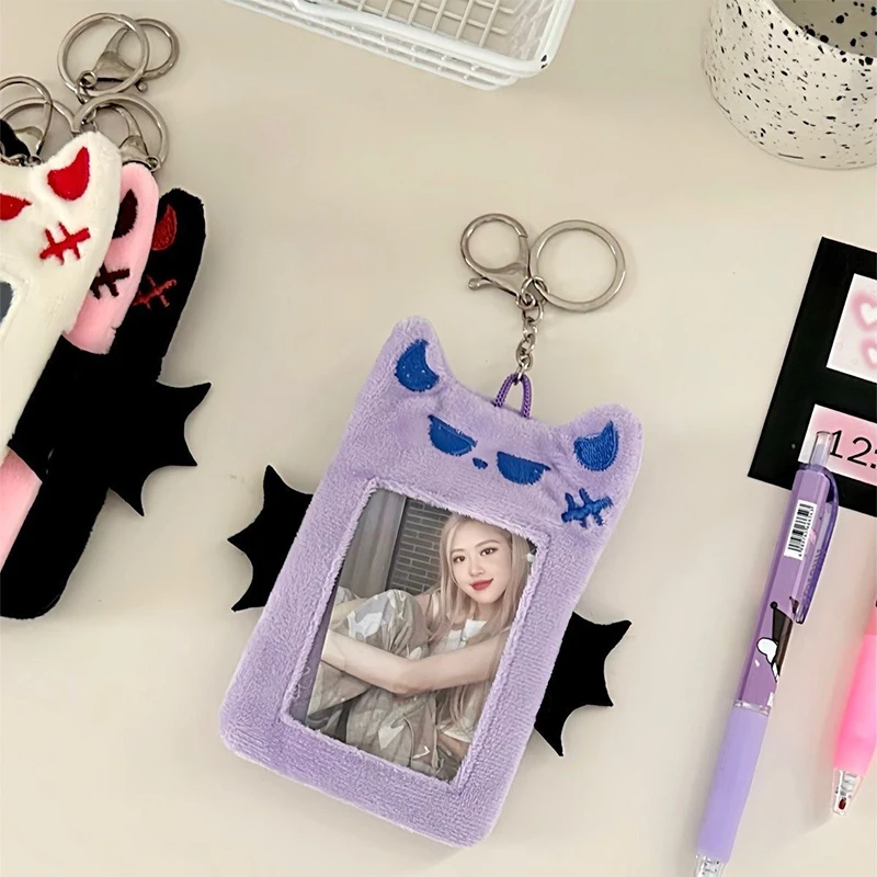 Plush Little Devil Photocard Holder Keychain Kpop Meal Card Bus Card Sleeves Photo Card Protective Cover Pendant