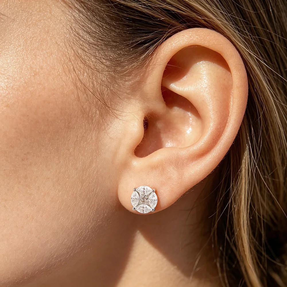 OEVAS 3.2cttw Full Moissanite Stud Earrings 100% S925 Silver Cluster Star Princess/Marquise Cut Lab Diamond Wedding Jewelry Gift view 6