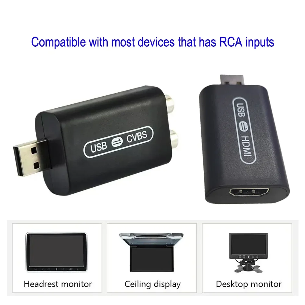 USB Interface To RCA Video Out Adapter Connect Headrest Monitor For Android System Car Radio Multimedia AV Output Player Video