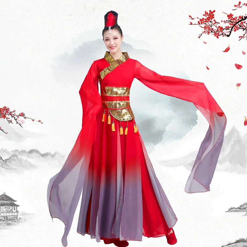 Costumes de danse classique pour femmes, robes de gaze fluide, costumes d'entraînement de danse chinoise, hauts en mousseline de soie, costumes de performance anciens