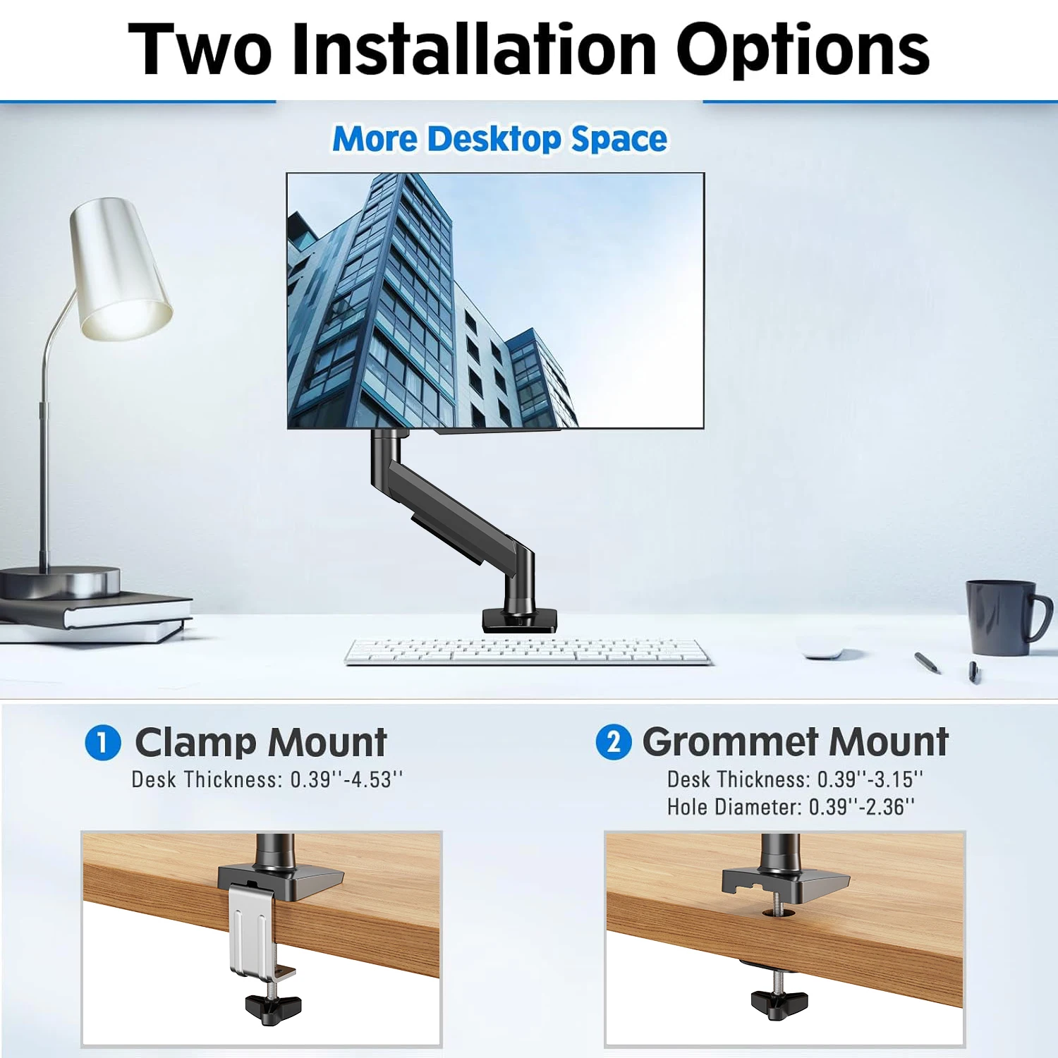 Single Monitor Desk Mount, Adjustable Monitor Arm Support Max 32 Inch, Computer Monitor Stand Holder with Clamp/Grommet Base