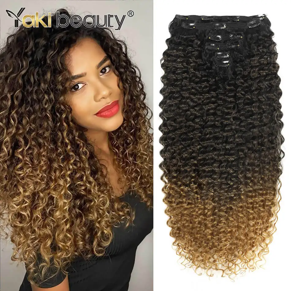 26'' Synthetic Jerry Curly Hair Extension Clip-In Double Weft 160g Full Head Organic Ice Silk Hairpiece Black/Brown