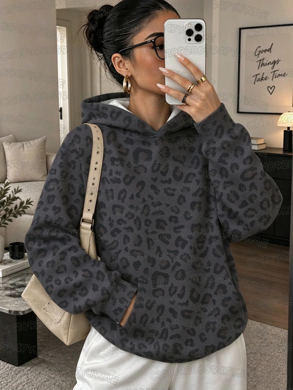 Autumn and Winter Women's Sweatshirt Leopard Print Graphic Hooded Hoodies Unisex Pullovers Hip Hop Men Hoodie Tops