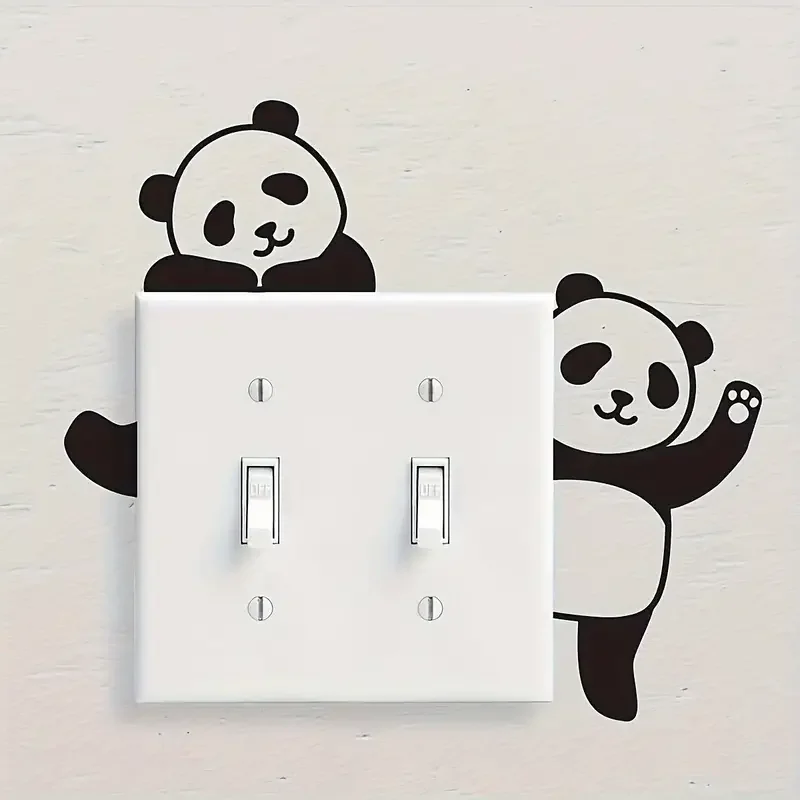 Panda Animal Vinyl Wall Stickers for Light Switch, Glass Surface Adhesive Decals, Matte Finish, Glam Style with Self-Adhesive In