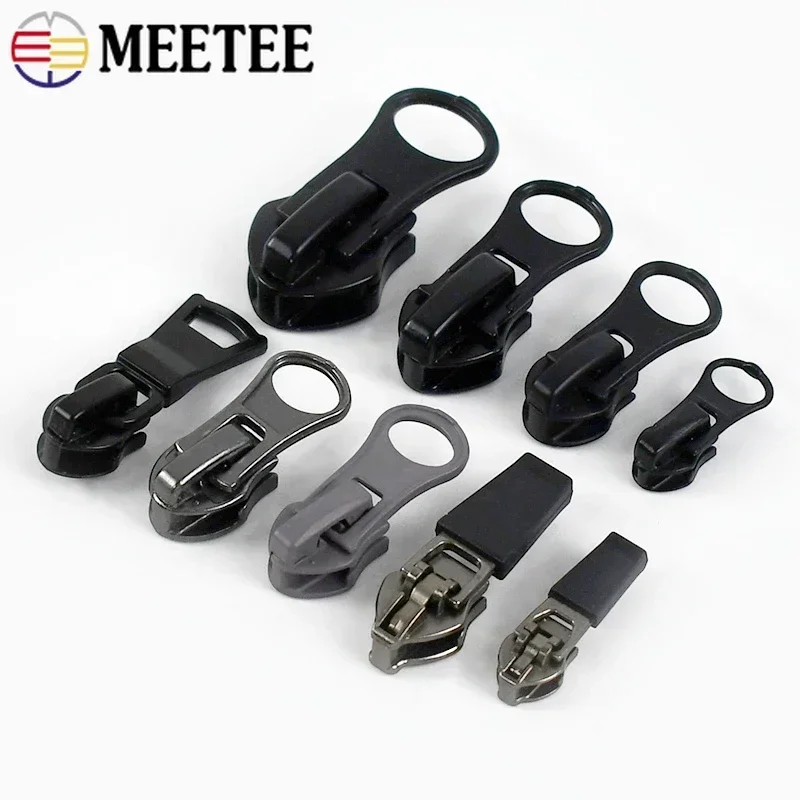 Meetee 20Pcs 3# 5# 8# 10# Nylon Zipper Sliders Reverse Invisible Waterproof Zippers Puller Head DIY Bag Jacket Sewing Accessory