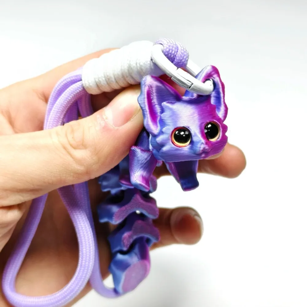 3D Printed Cute Fox Ornament Figurines Multiple Joints Movable Simulation Eyes Hanging Rope Room Decoration Accessories Kid Gift