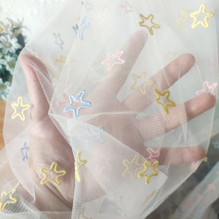 New High Quality Mesh Color Pentagram Embroidery Lace Decal Fabric DIY Skirt Background Decoration Doll Clothes Accessories