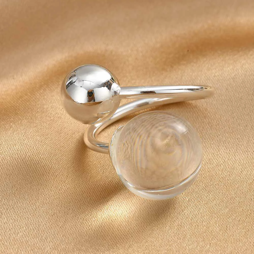 Silver Ball Open Ring for Women Geometric Adjustable Minimalist Resize Modern Jewelry