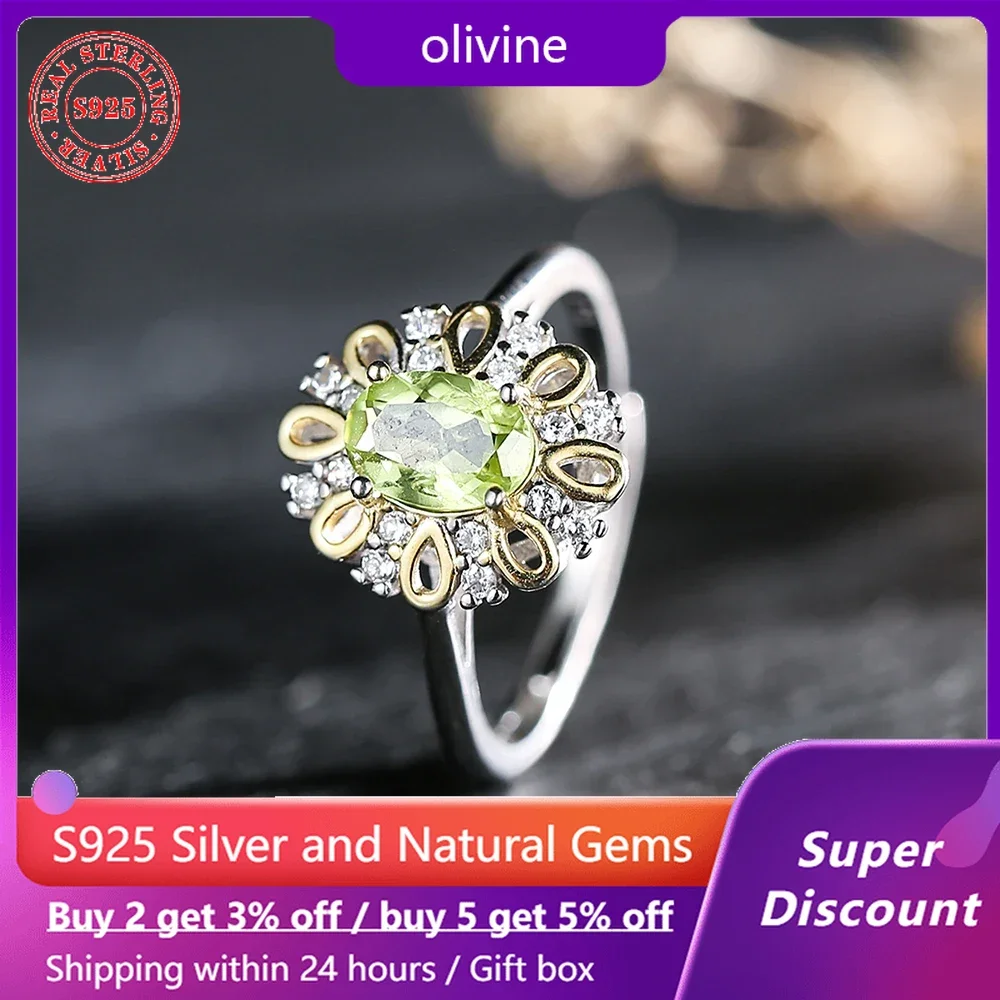 

Deluxe S925 Silver Ring with Natural Crystal Olivine Women's Ring Wedding Jewelry Accessories Will Not Fade Size Adjustable