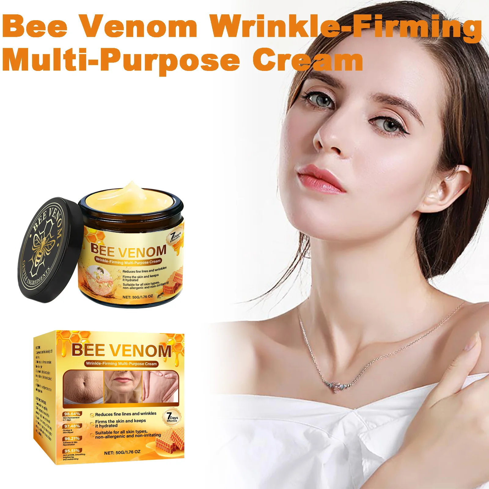 Crema reafirmante de veneno de abeja, crema hidratante facial antiarrugas con ácido hialurónico, Reduce las líneas finas, Crea multiusos de veneno de abeja