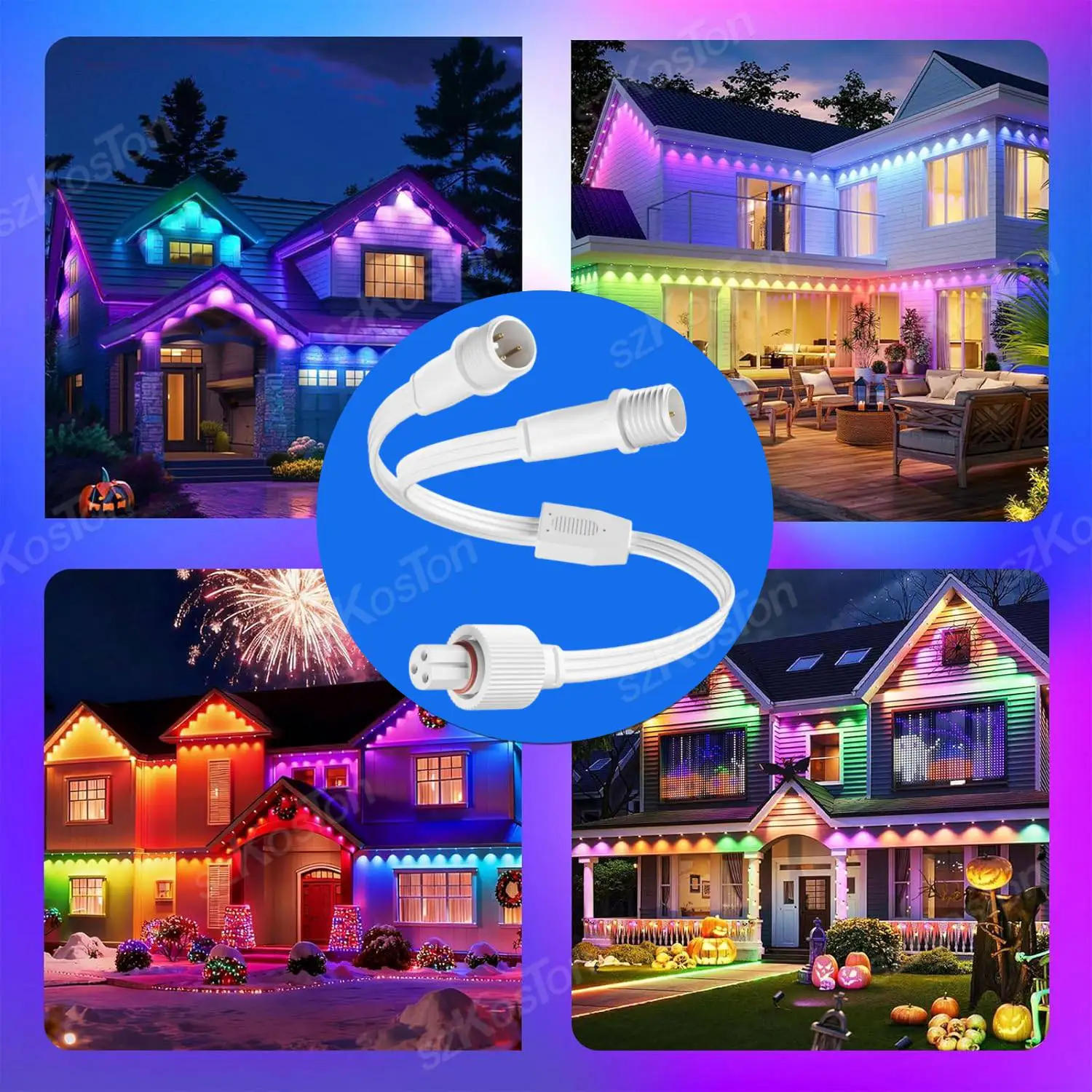 Connettore a forma di Y per luci esterne Govee Distributore cavo di prolunga impermeabile IP68 per cavo Govee a 3 pin 22AWG