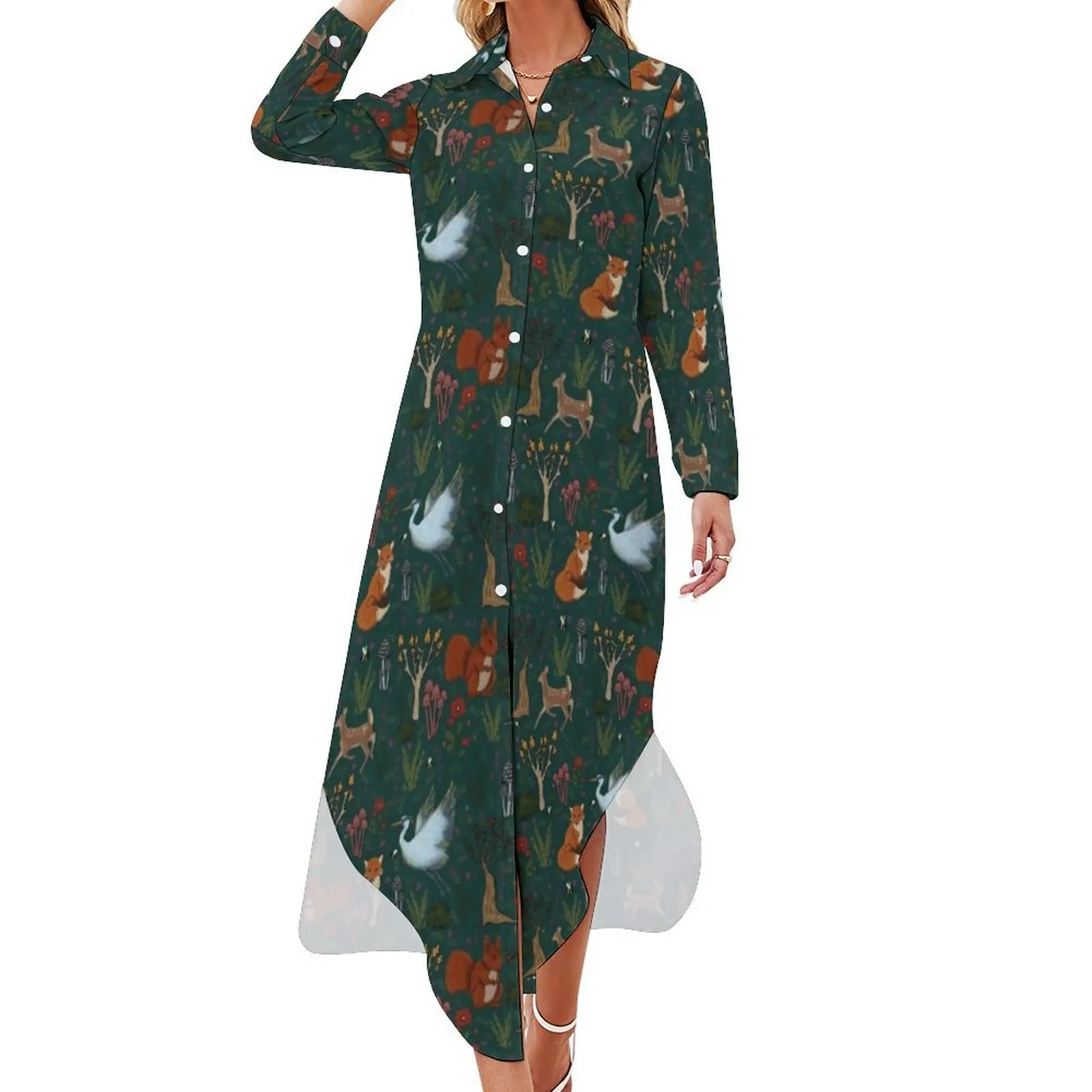 

Woodland Whimsy Long Sleeved Shirt Dress luxury woman party dress Summer skirt Clothing