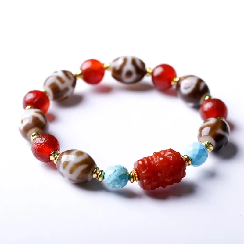 Tibetan Style Noble Dzi Bead Bracelet 2026 South Red Agate Yellow God of Wealth Prayer Bracelet Gifts