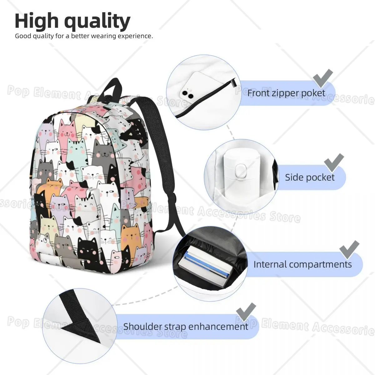 حقيبة ظهر للقطط والرض كاواي للحيوانات الأليفة للأولاد والبنات من البوليستر حقائب ظهر للسفر متينة ومضحكة للمدرسة الثانوية