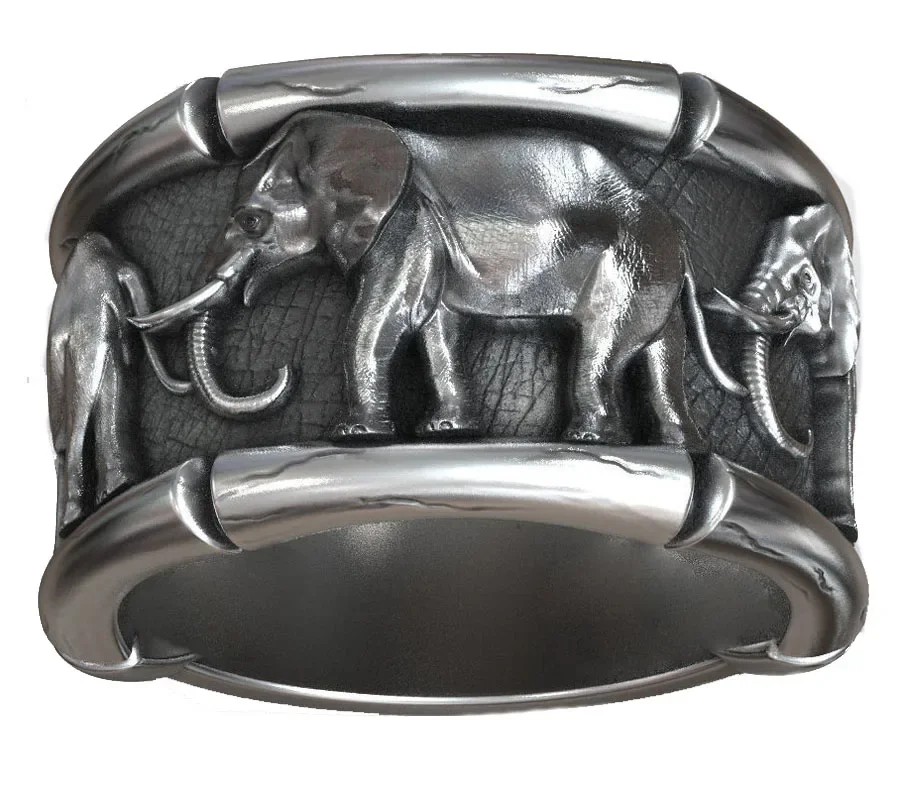 

15g Elephant Rings Lucky Three Elephants Women Wedding Gold Ring Customized 925 Solid Sterling Silver Ring Sz 6-12