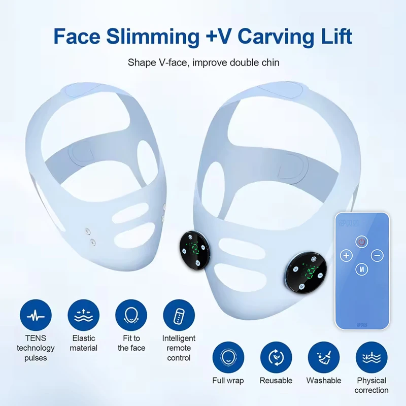 EMS Facial Lifting Device - Dubbele kinverkleiner en V-lijn Shaper voor gezichtsversteviging Schoonheid Massager V Line Lift Belt Huidverzorgingstool