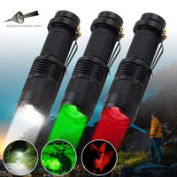 Mini SK68 Zoomable Flashlight Green/Red/365NM XPE LED Waterproof Torch Lamp AA/14500 Powered Clip Pen Light Lamp 3 Modes Lantern