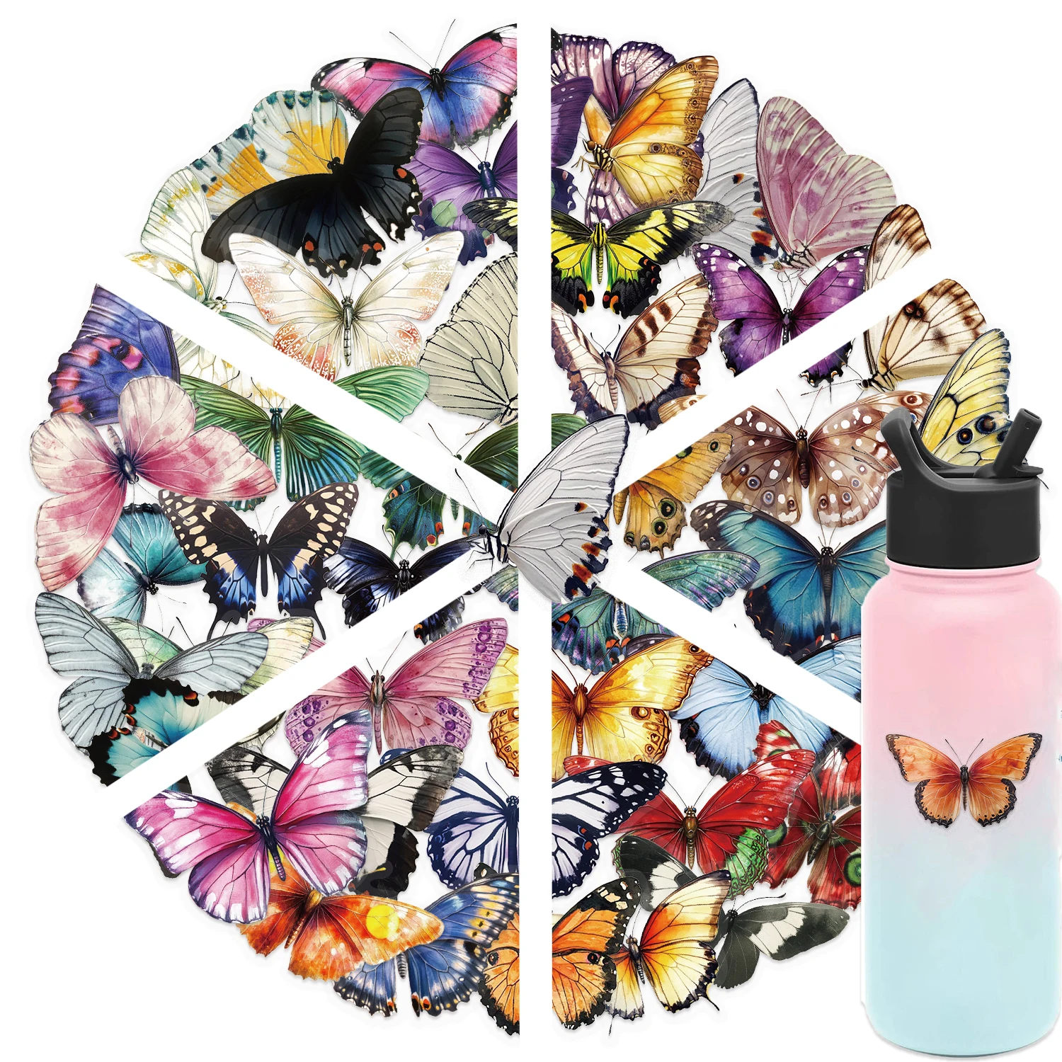 50 stücke Farbe Schmetterling Graffiti Aufkleber Skateboard Koffer Gitarre Computer Dekor Wasserdichte PET Bevorzugung Geschenk Aufkleber