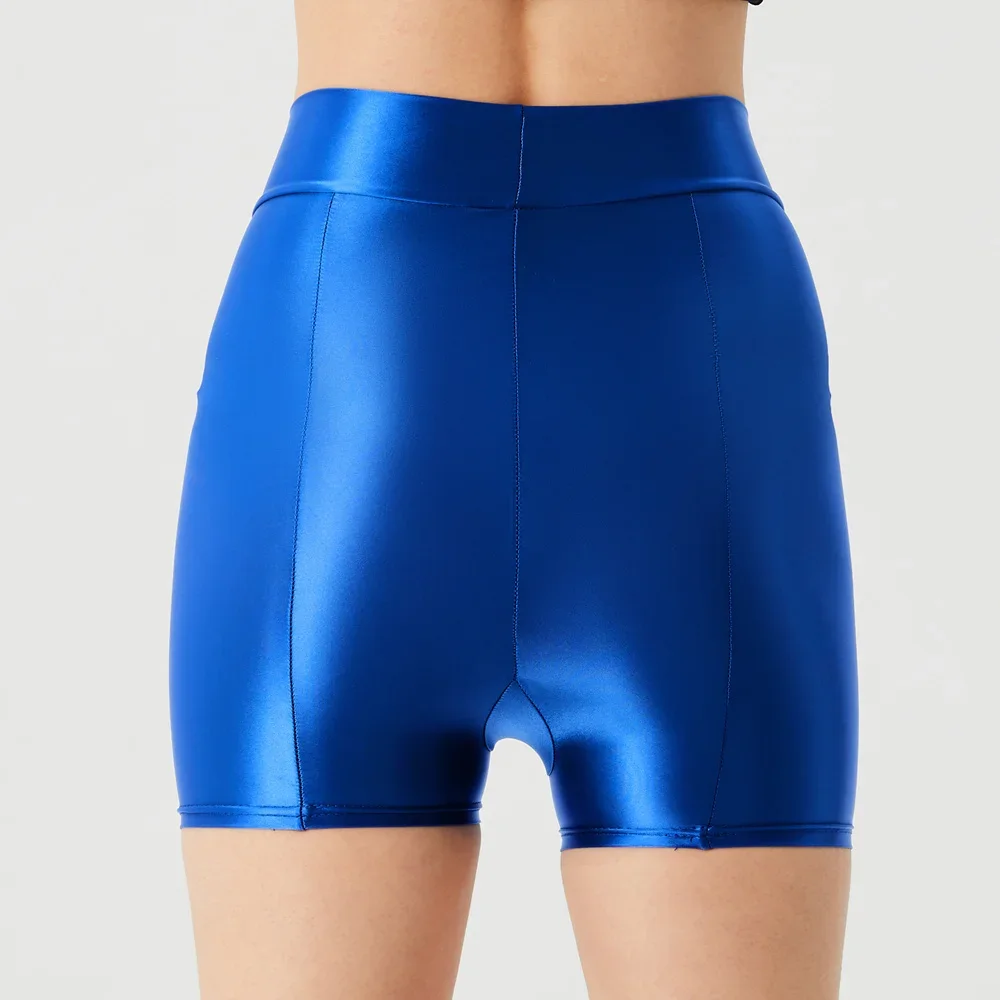 Эластичные шорты с высокой талией, атласное глянцевое нижнее белье для спортзала, женские шорты для фитнеса, женские леггинсы для йоги, маслянистые боксерские, безопасные, удобные