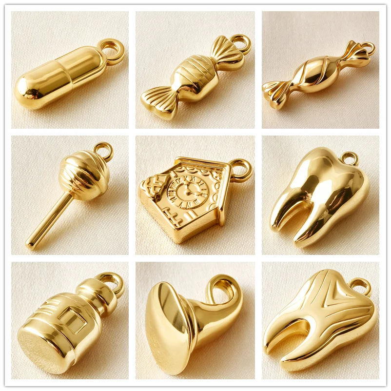 4pcs Mix 316 Stainless Steel Tooth Candy Witch Hat Pendants For Jewelry Making Supplies Halloween Metal Charm DIY Necklaces Bulk