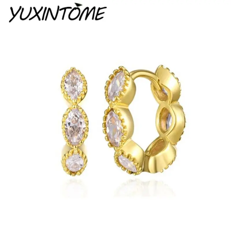 

925 Sterling Silver Needle High-end Light Luxury Colorful Marquise Zircon Hoop Earrings Women's Versatile Wedding Jewelry Gift