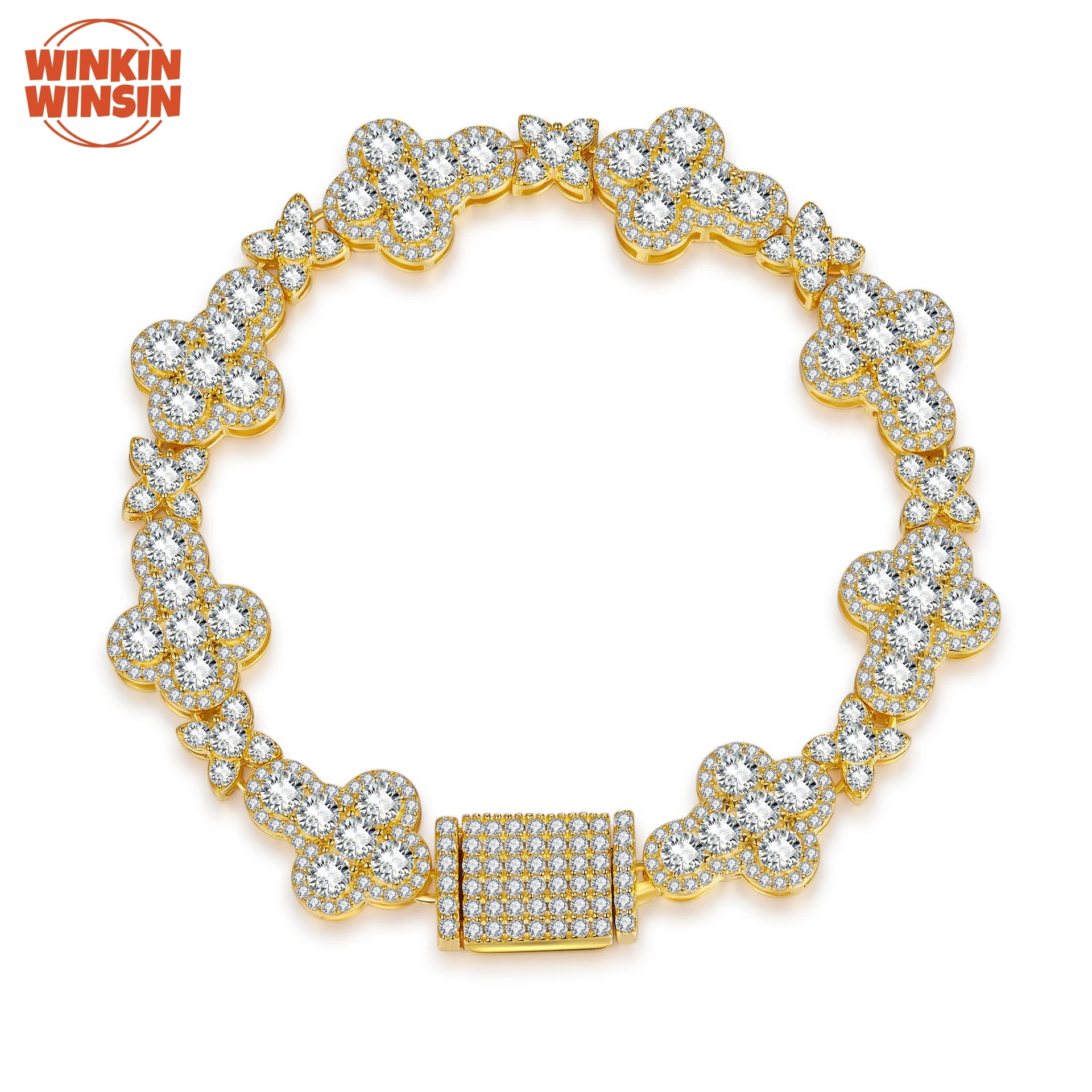 

Winkin Winsin четыре листа клевера GRA сертификат полный муассанит бриллиант драгоценные камни браслет 925 серебряная цепочка браслет женские ювелирные изделия